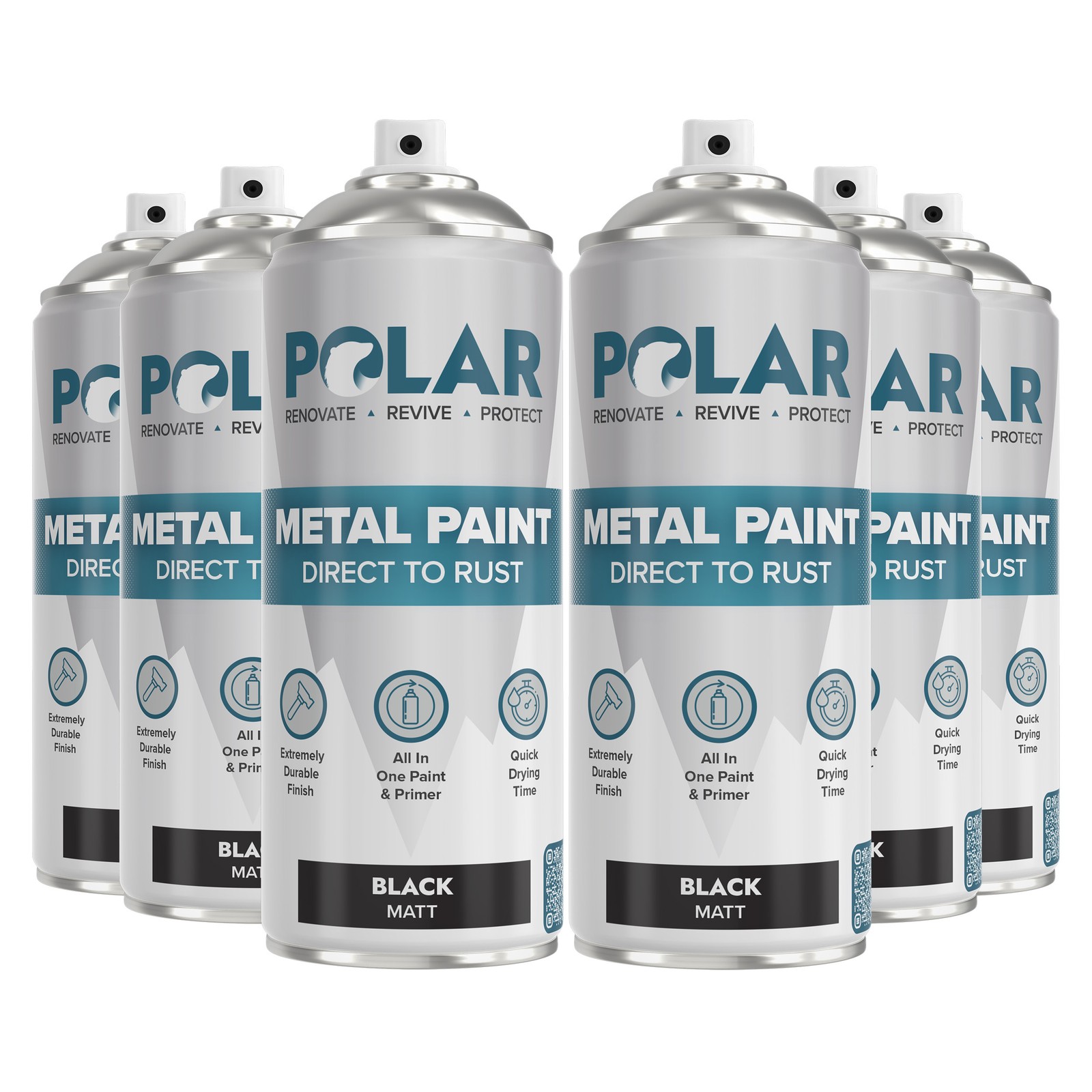 Polar Metal Paint Direct to Rust Spray, Matte, Black, 13.5 Fl Oz, 6 Pack