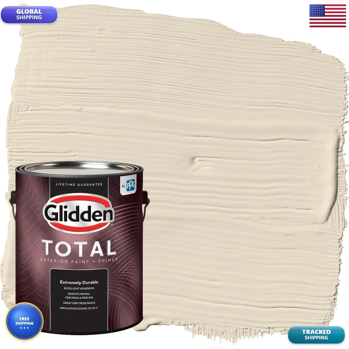Glidden Total 1 Gal. Bone White/Beige Satin Exterior Paint Premiumr