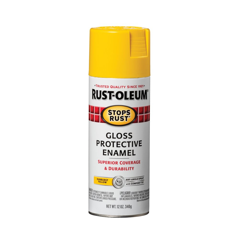 Multi-Surfaces Stops Rust Gloss Protective Enamel Yellow Spray Paint 12 Oz
