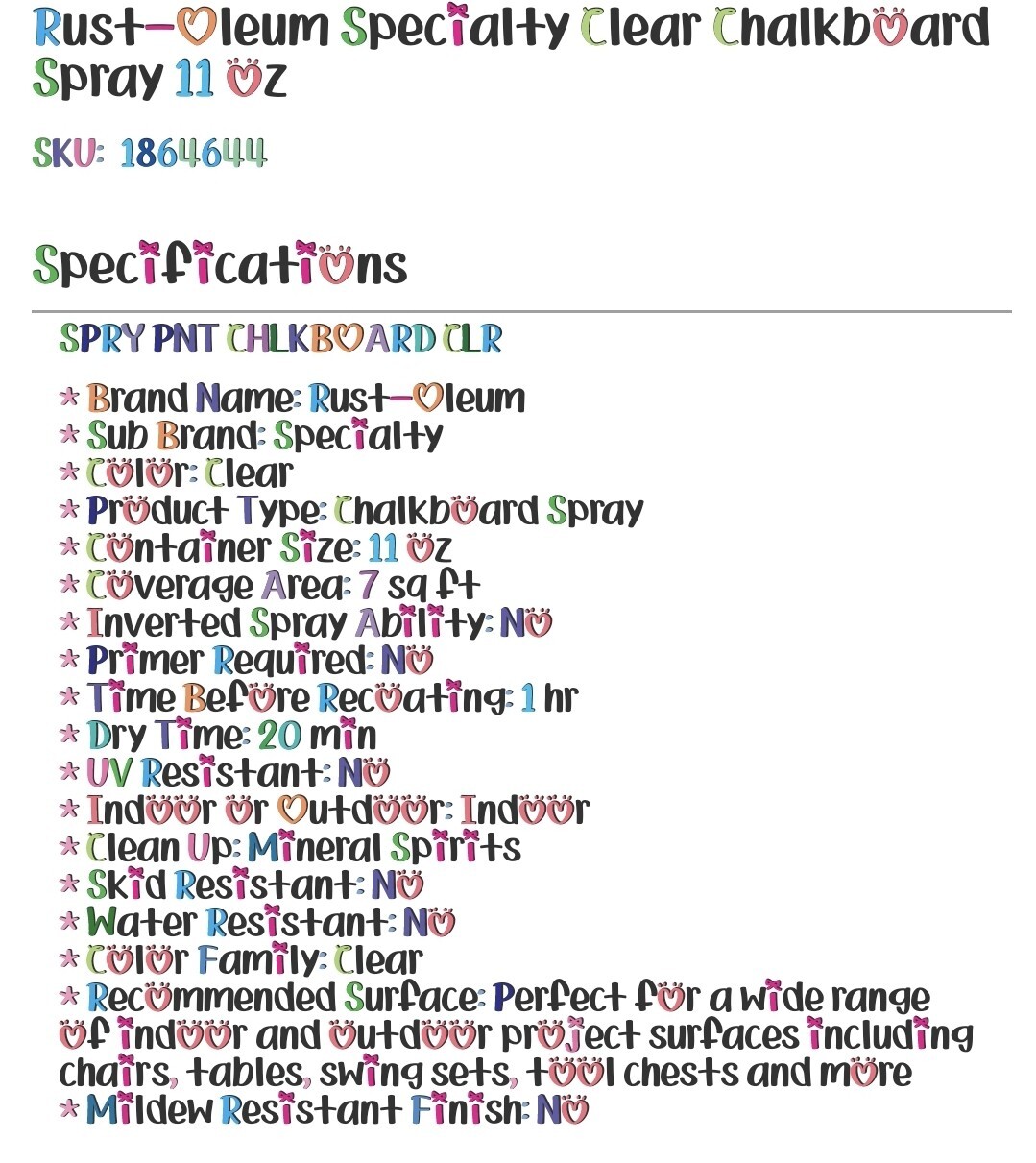 Rust-Oleum Specialty Clear Chalkboard Spray 11 Oz