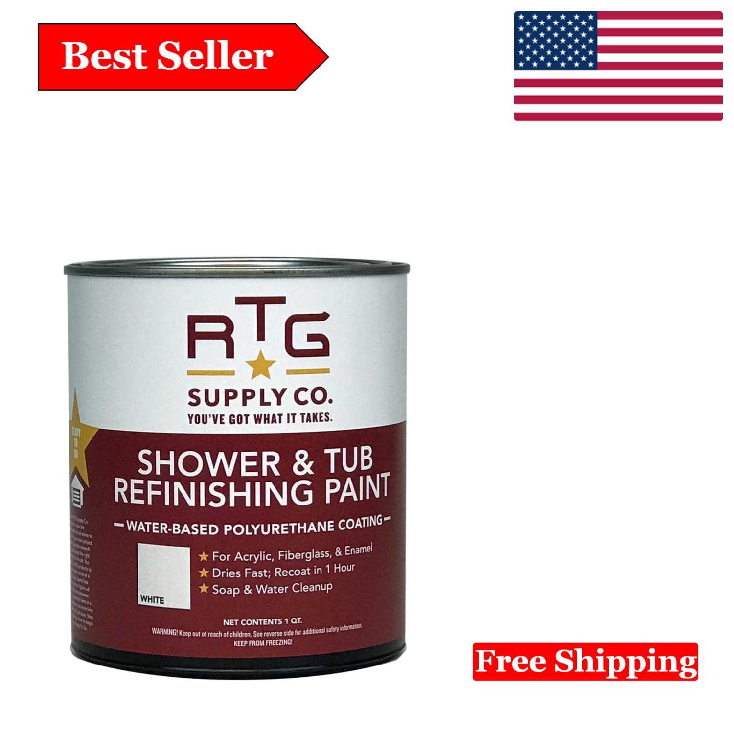 RTG White Satin Shower & Tub Refinishing Paint – 32 Fl Oz – Water-Resistant, …