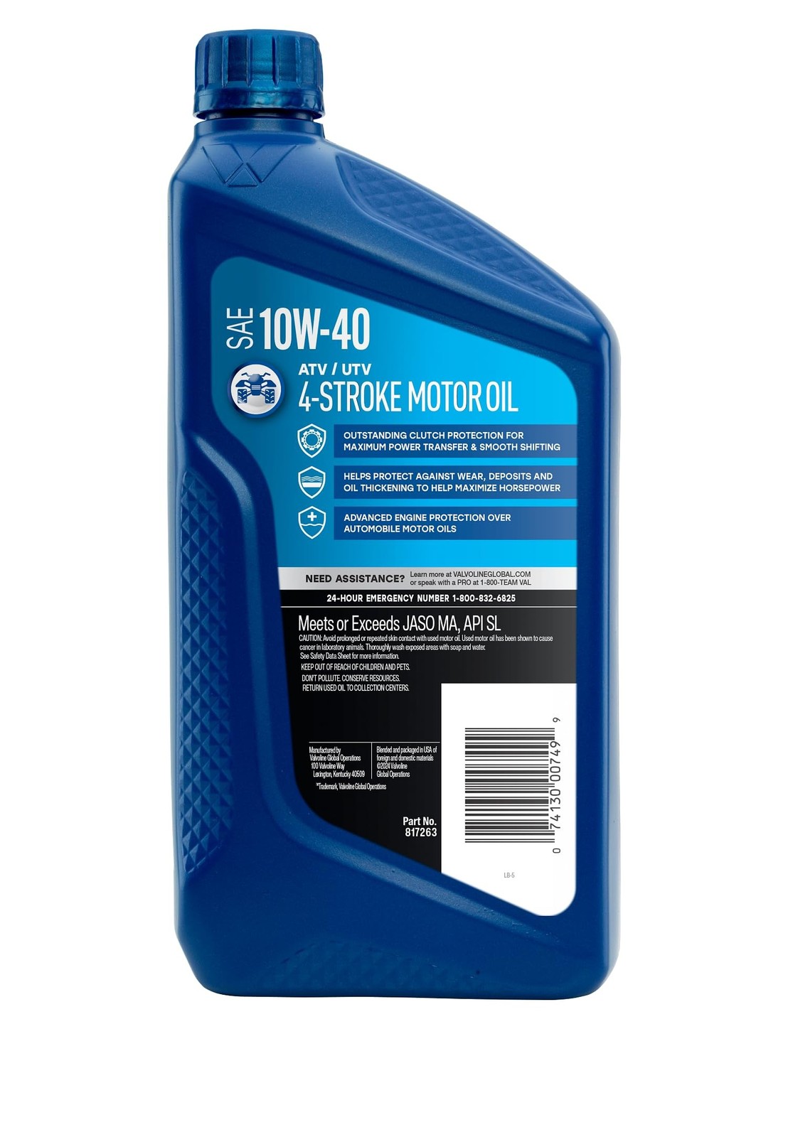Valvoline 4-Stroke ATV/UTV SAE 10W-40 Motor Oil 1 QT, Case of 6