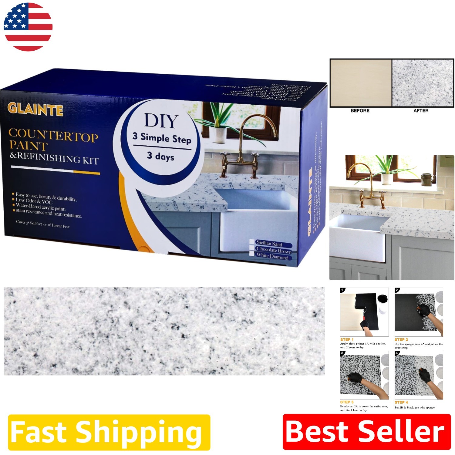DIY Countertop Paint Kit White Diamond Scratch Resistant Gloss Finish