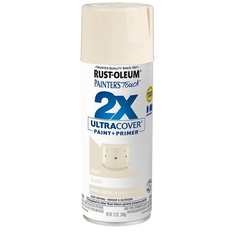Rust-Oleum Painter’s Touch 2X Ultra Cover 334035 Spray Paint, Gloss, Ivory, 12 o