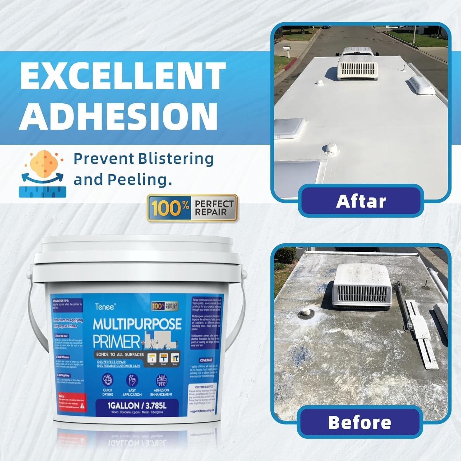 Multi-Purpose Primer Liquid Rubber RV Roof EPDM & TPO Primer with Gloves, 1 Gal