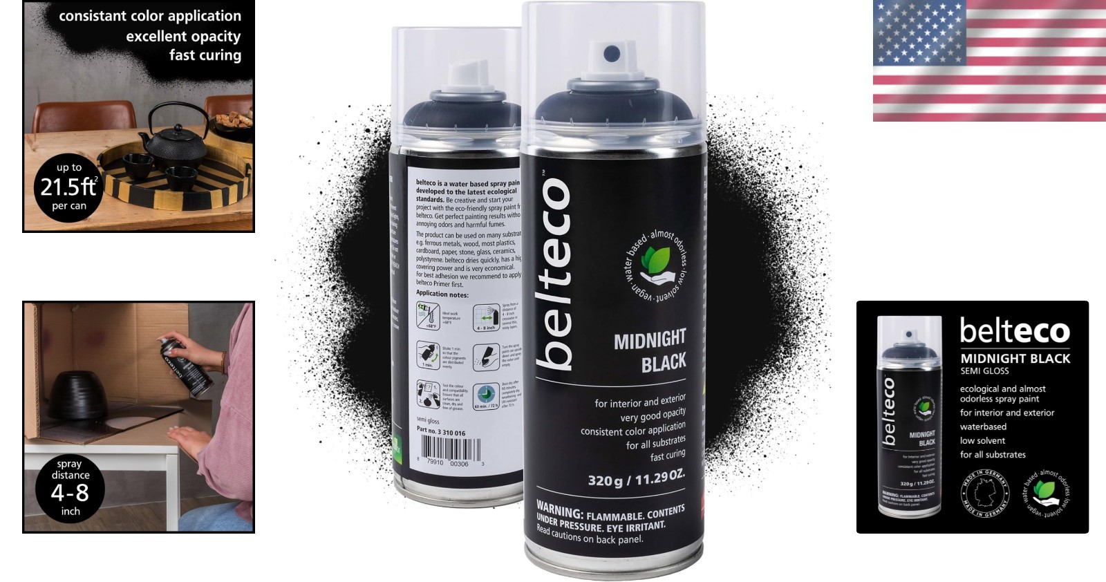 Midnight Semi Gloss Black Spray Paint – Eco-Friendly & UV-Resistant 11.29 Oz