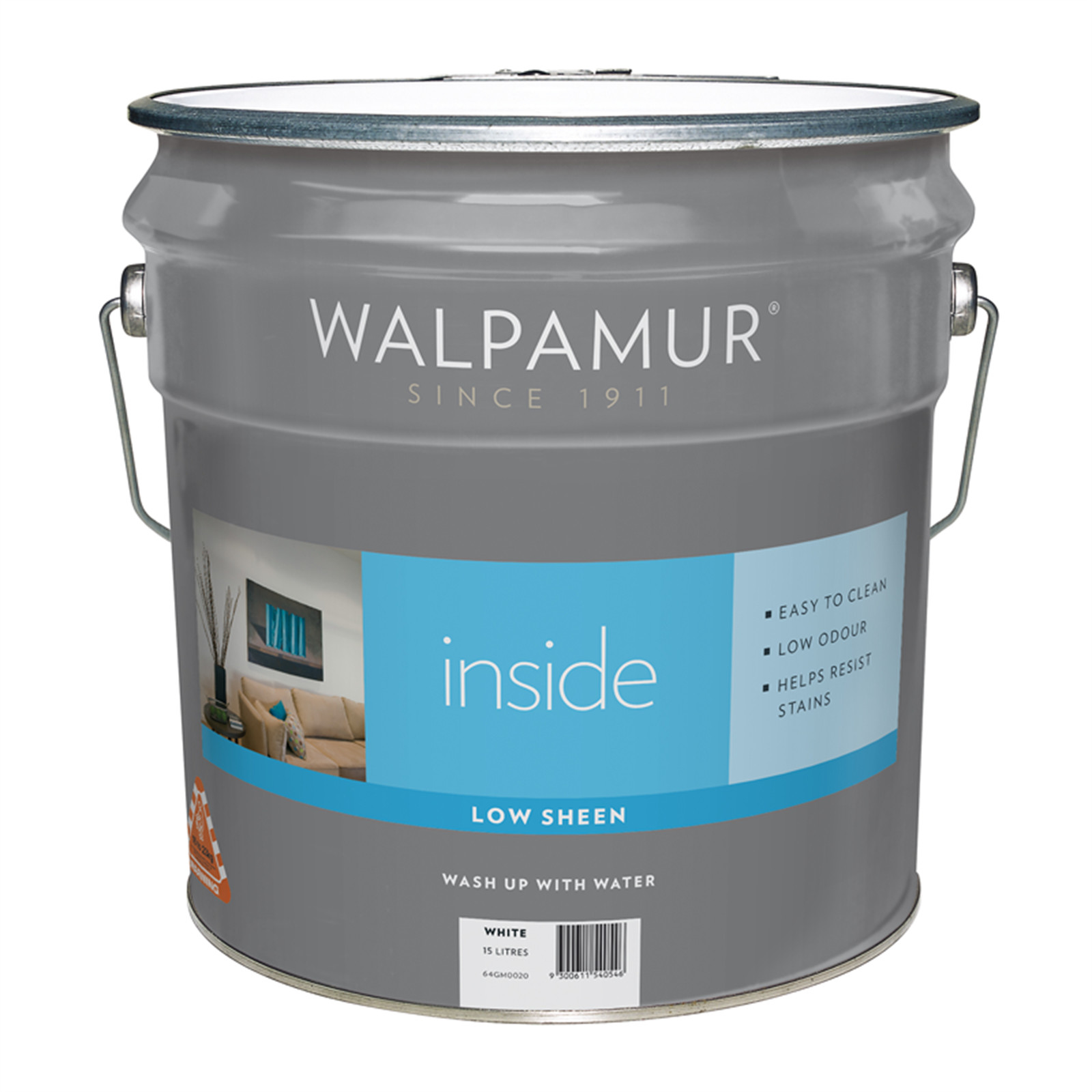 Walpamur Inside 15L White Low Sheen White Interior Paint