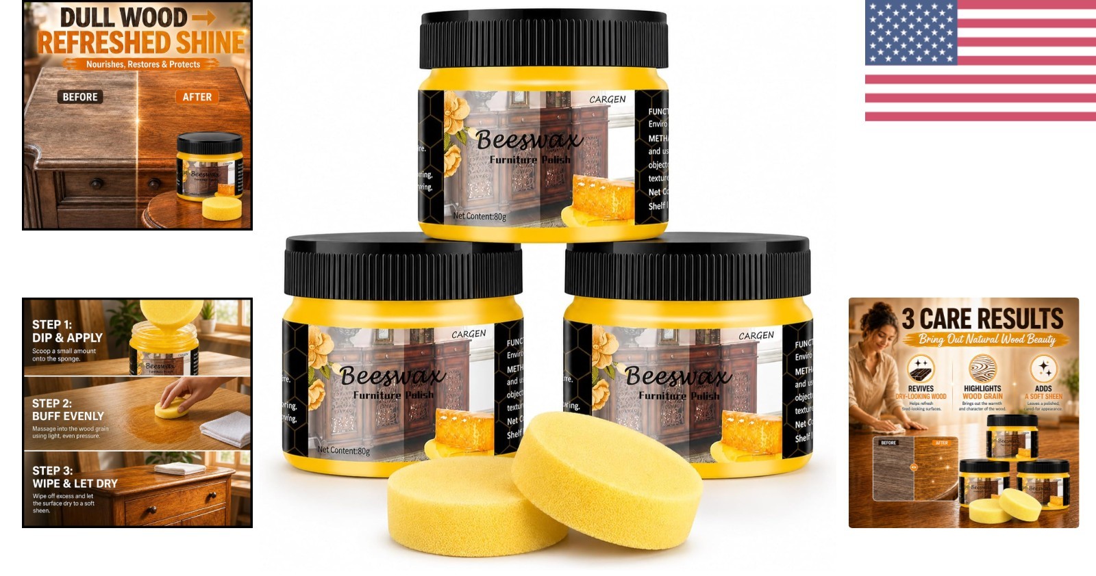 Complete 3PCS Beeswax Wood Care Kit – Safe, Chemical-Free Polish for All Woods