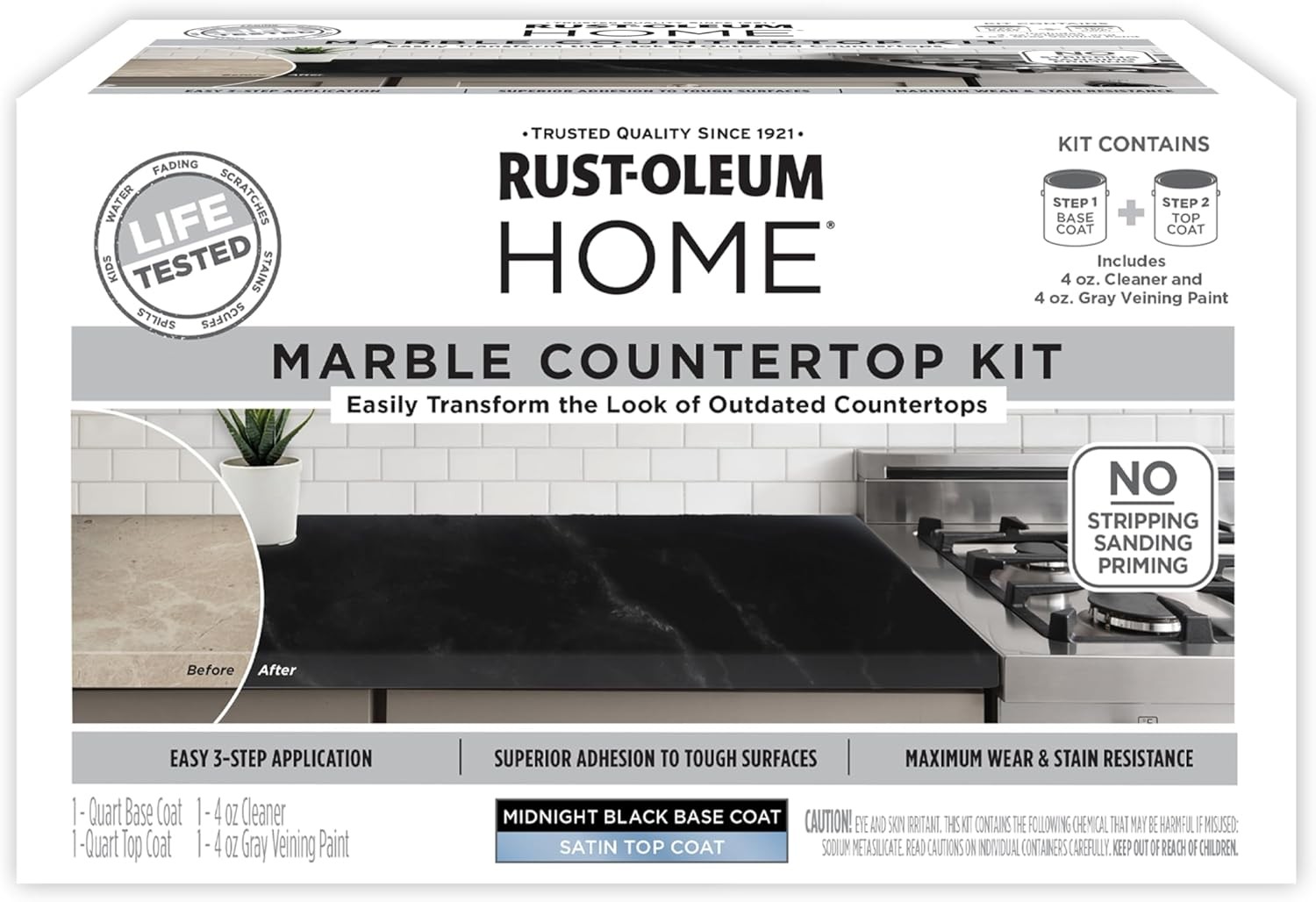 Rust-Oleum 369548 Home Marble Countertop Coating Kit, 72 fl oz, Black