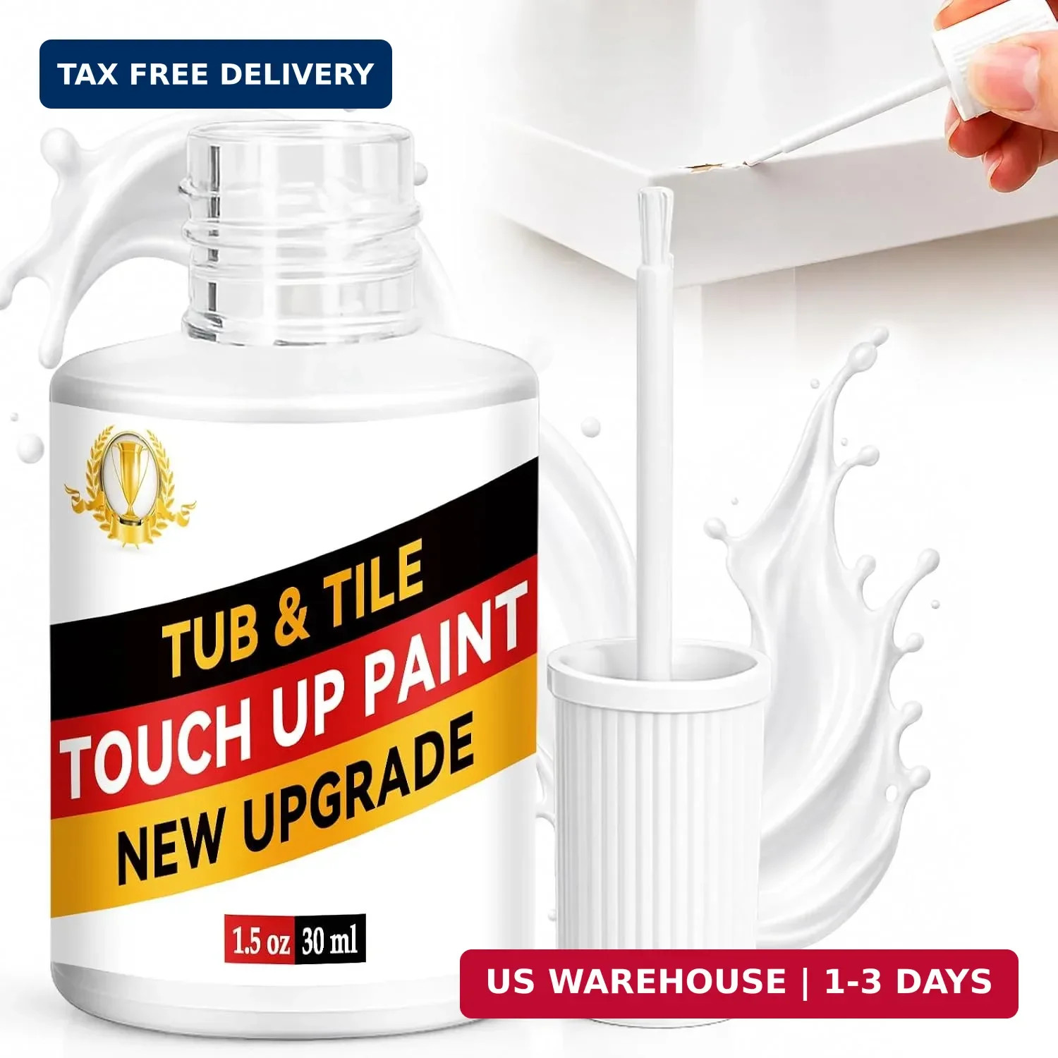 White Tub and Tile Touch Up Paint, 1.5 Fl Oz Semi Gloss Porcelain Repair Kit for