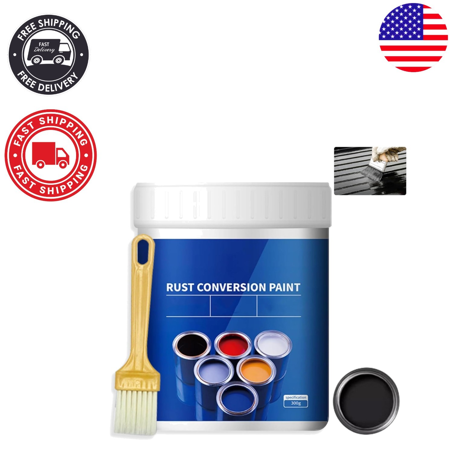 Long-Lasting Rust Protection – 10.7 Oz Black Water-Based Metal Paint with Brush