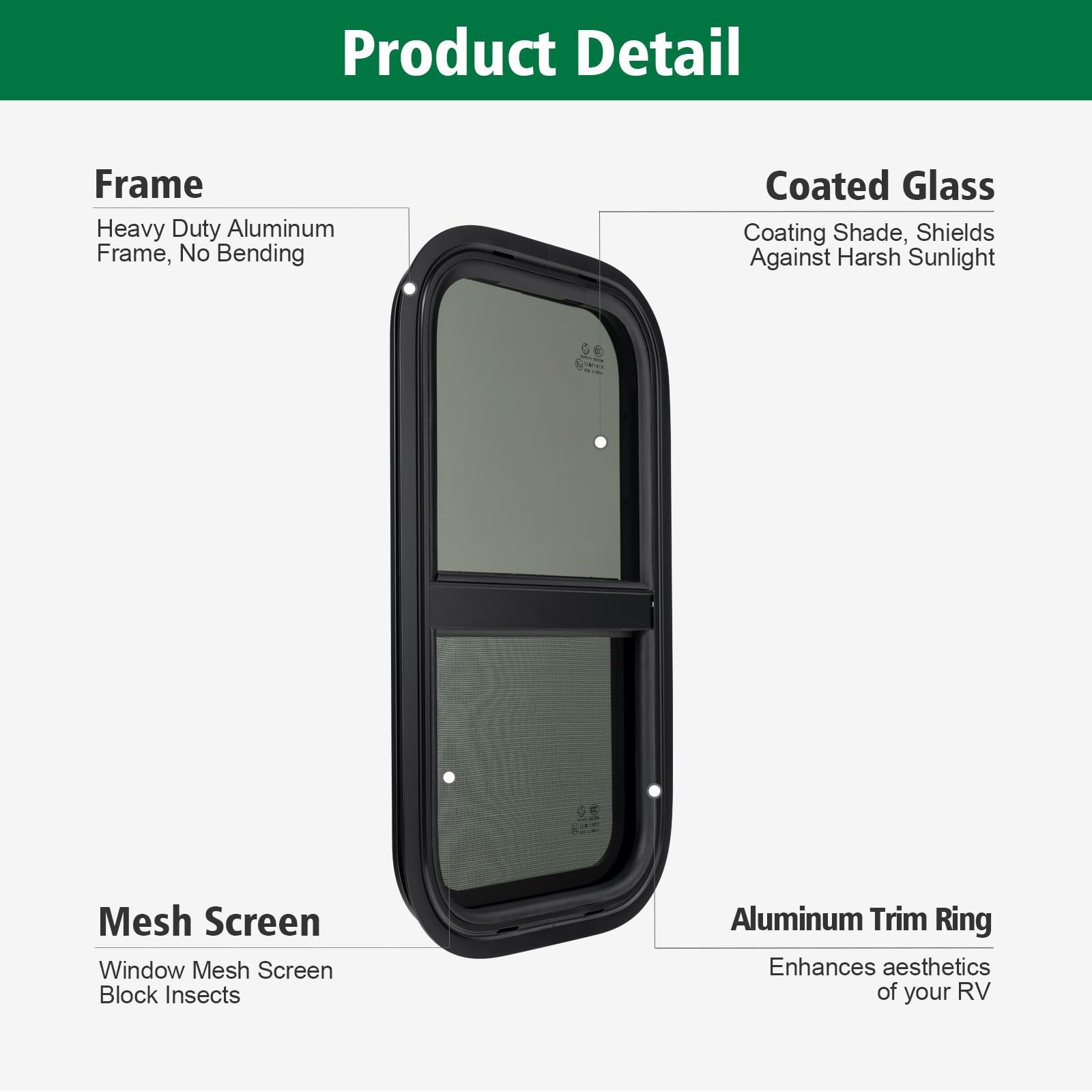 Dulepax Vertical Rv Window 15 W X 22 H Tinted Slide Trailer Window Tempered