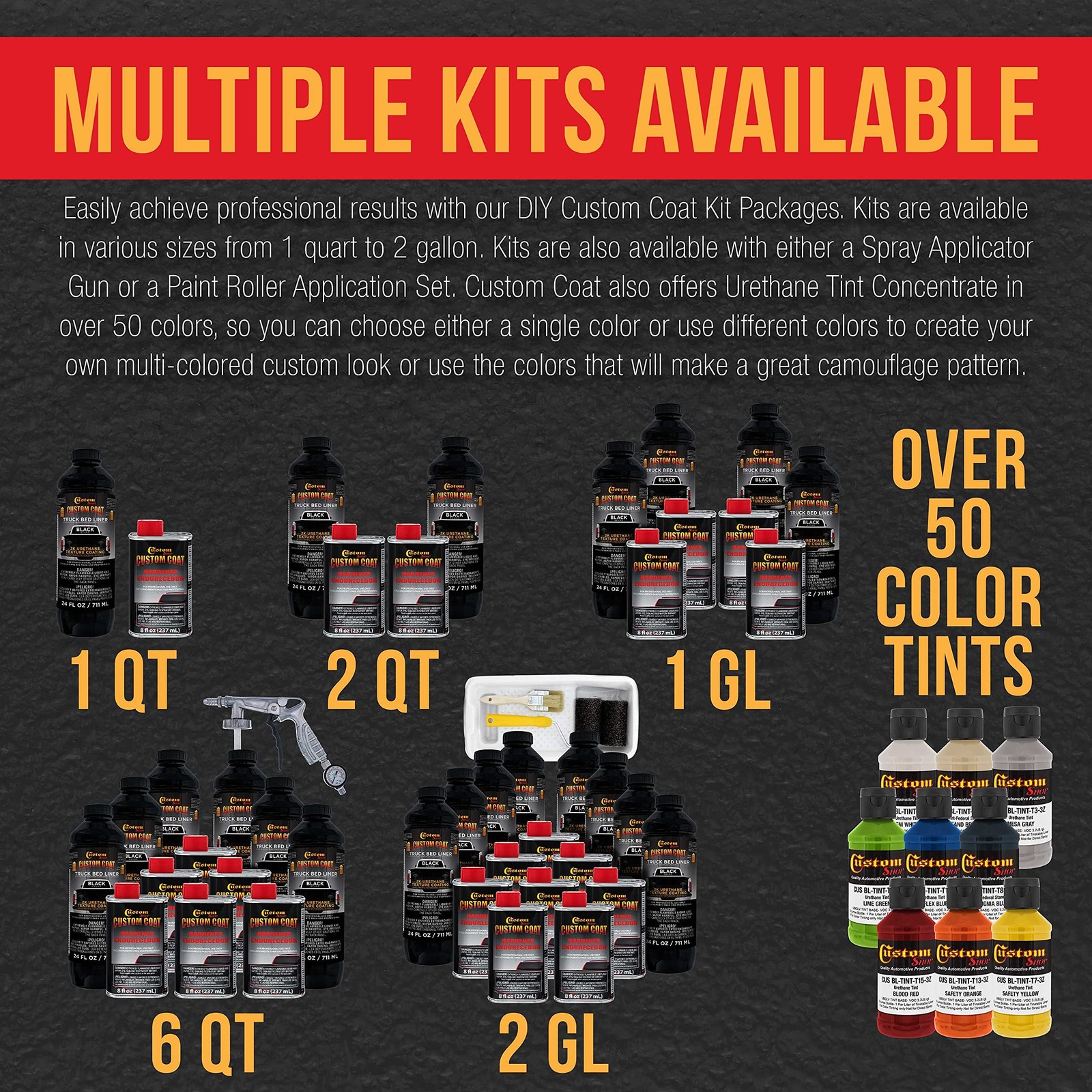 Custom Coat Black 1 Gallon Urethane Spray-On Truck Bed Liner Kit with Spray G…