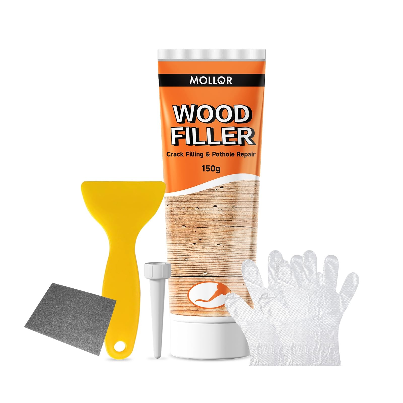 Mollor All Purpose Wood Filler, White Putty Repair for 150g,