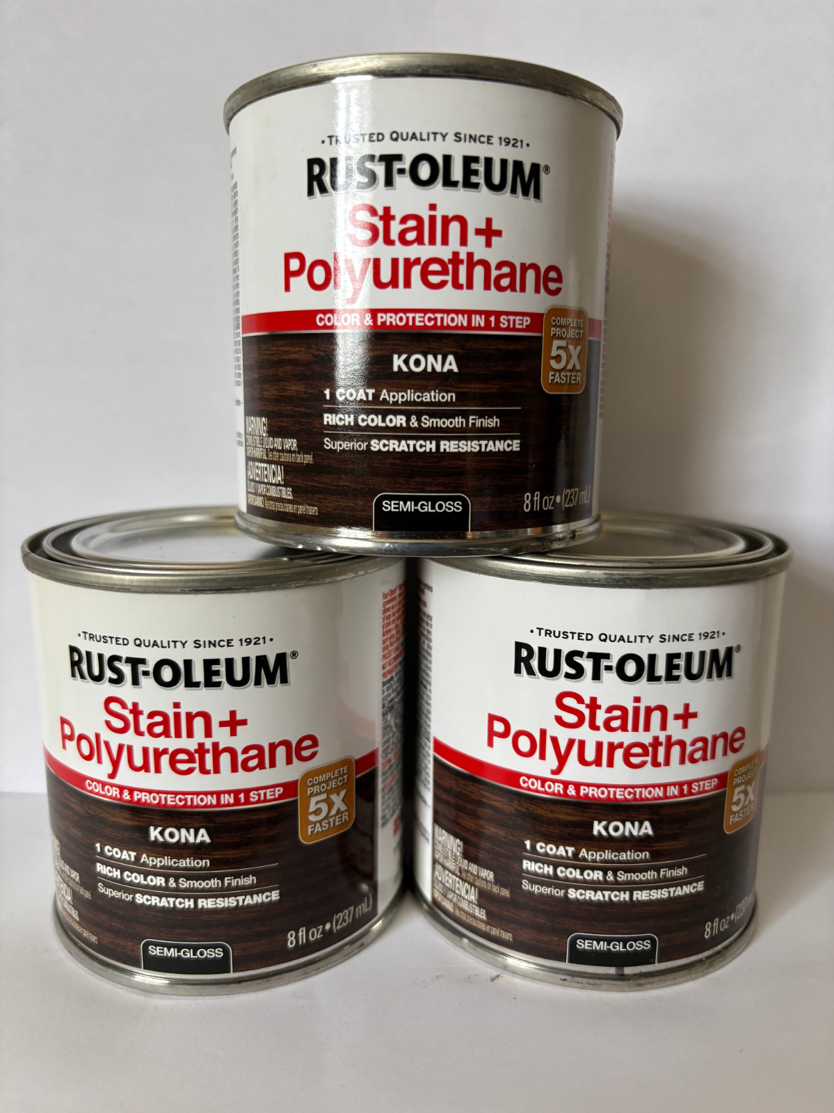 Rust-Oleum Kona Stain + Polyurethane 8oz Semi-Gloss Wood Finish 2-in-1 NEW
