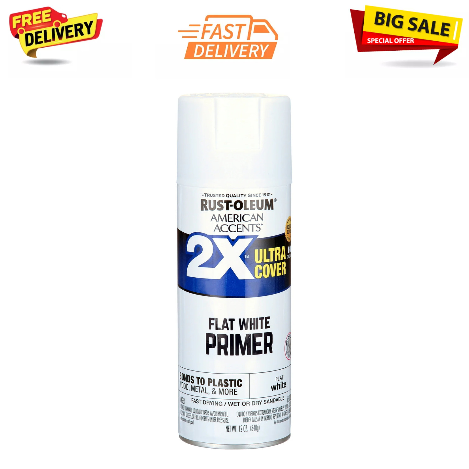 White Primer, Rust-Oleum American Accents 2X Ultra Cover Flat Spray Paint-12 oz