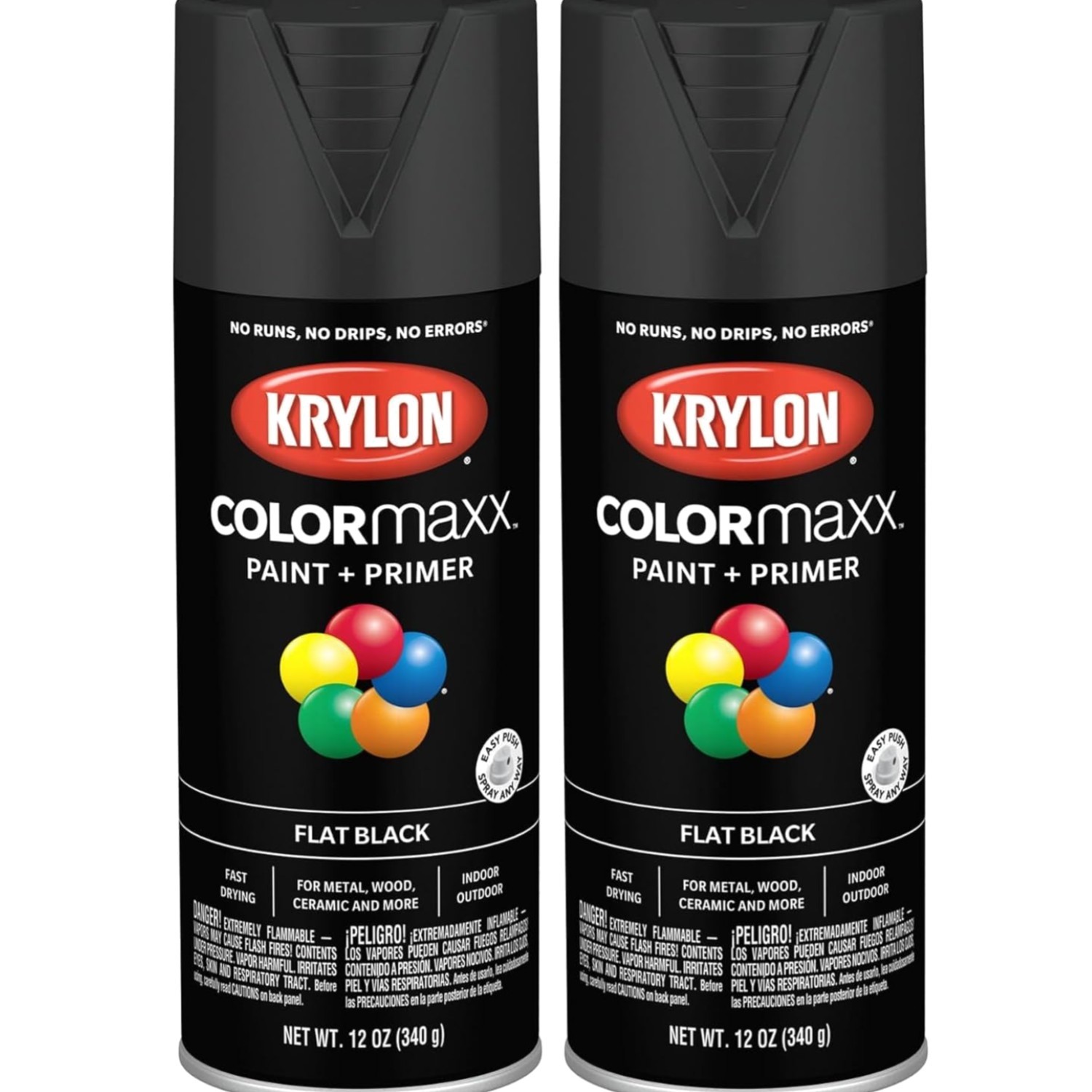 (2 Pack) Krylon Fusion All-In-One Black Matte 12 oz Spray Paint, Multi-Surface