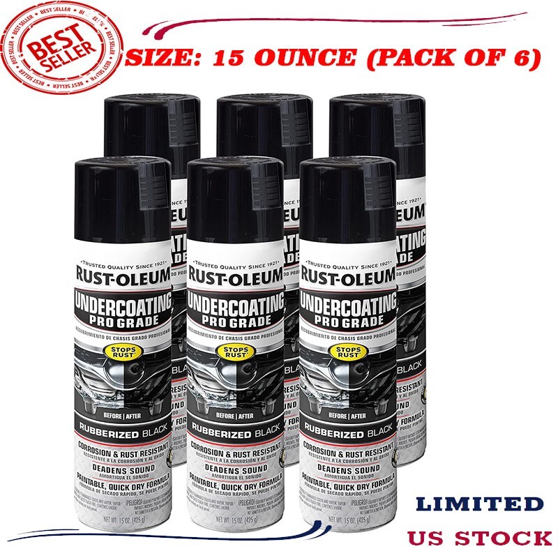 6PK Professional Grade Undercoating Spray Paint, 15 oz, Rubberized Black, 6 Pack