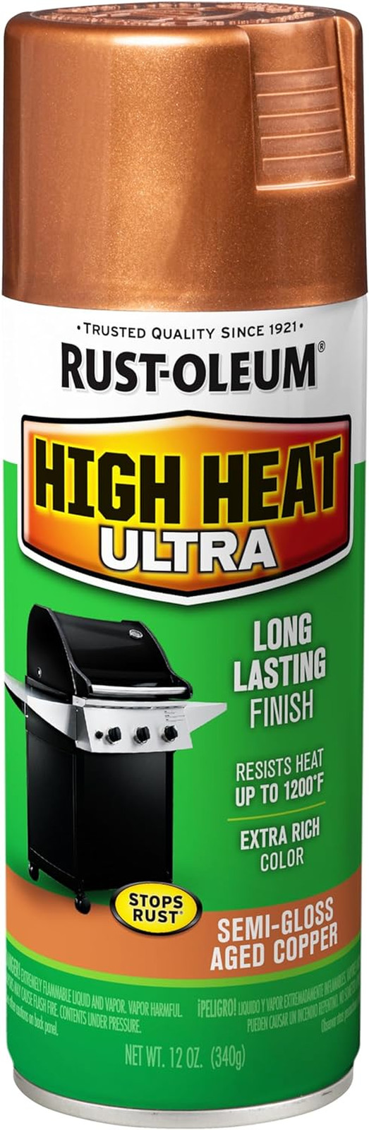 Rust-Oleum Paint 241232 High Heat Ultra Enamel Spray, Aged Copper, 12-Ounce, Fl