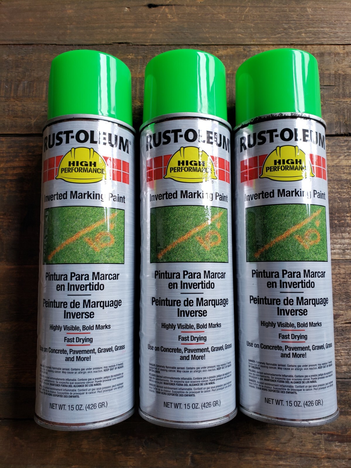 Rust-Oleum 266574 Inverted Marking Spray Paint, 15 oz, Fluorescent Green, 3 Pack