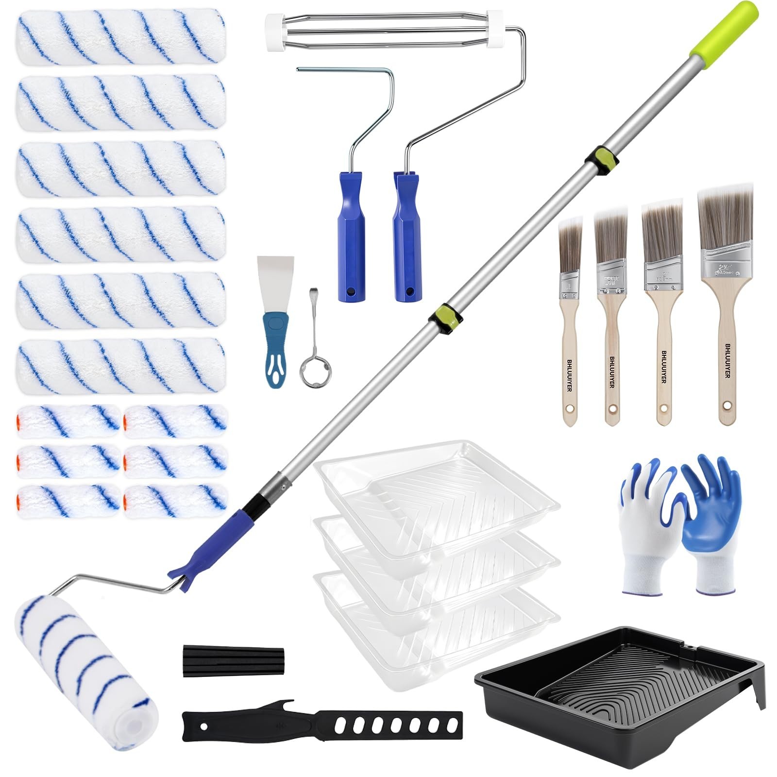 Paint Roller Kit with 2 to 4 FT Extension Pole for House Painting – Completed…