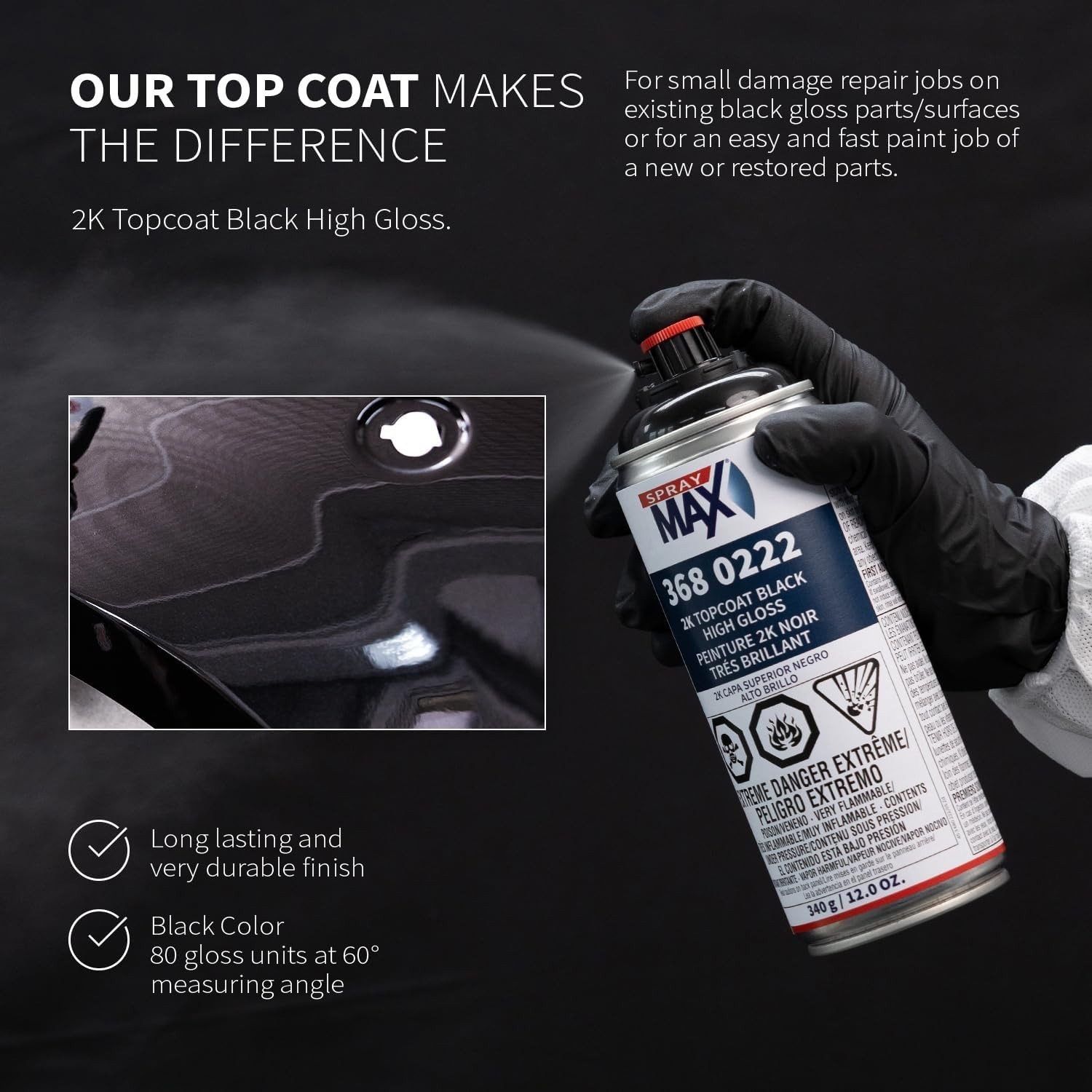 Fast-Drying 2K High Gloss Black Spray Paint – Perfect for Metal & Plastic 12 oz