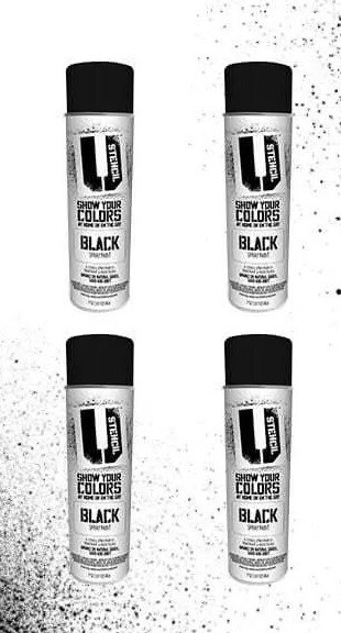 Set of 4 U-Stencil Water Based Spray Paint Black , “Show Your Colors” 17 oz