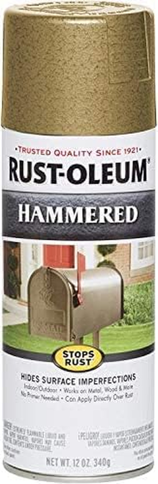 7210830 Stops Rust Hammered Spray Paint, 12 Oz, Gold