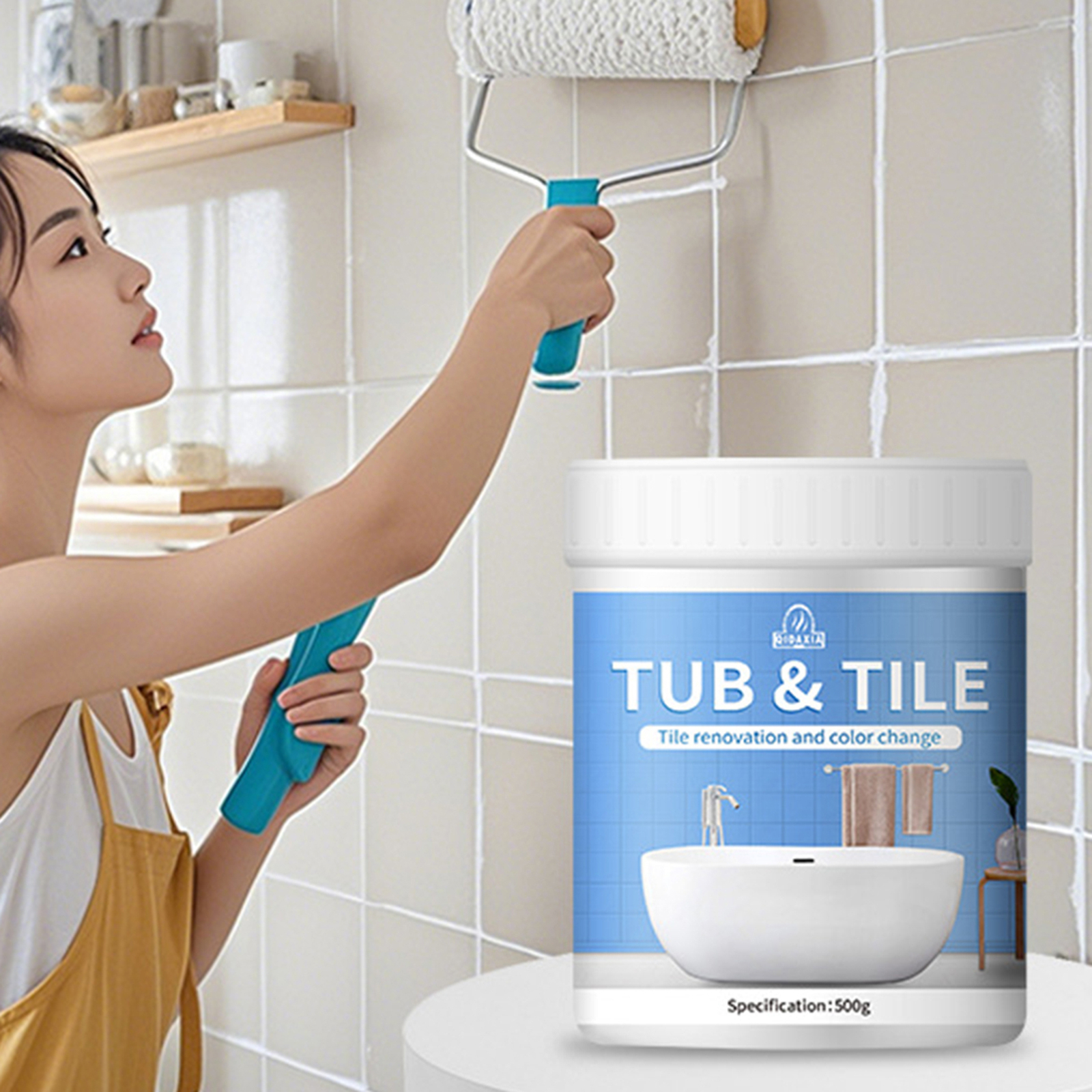 500g Multipurpose Bathroom Tile Paint Kit Water Based Quick-Dry Bath Refinishing