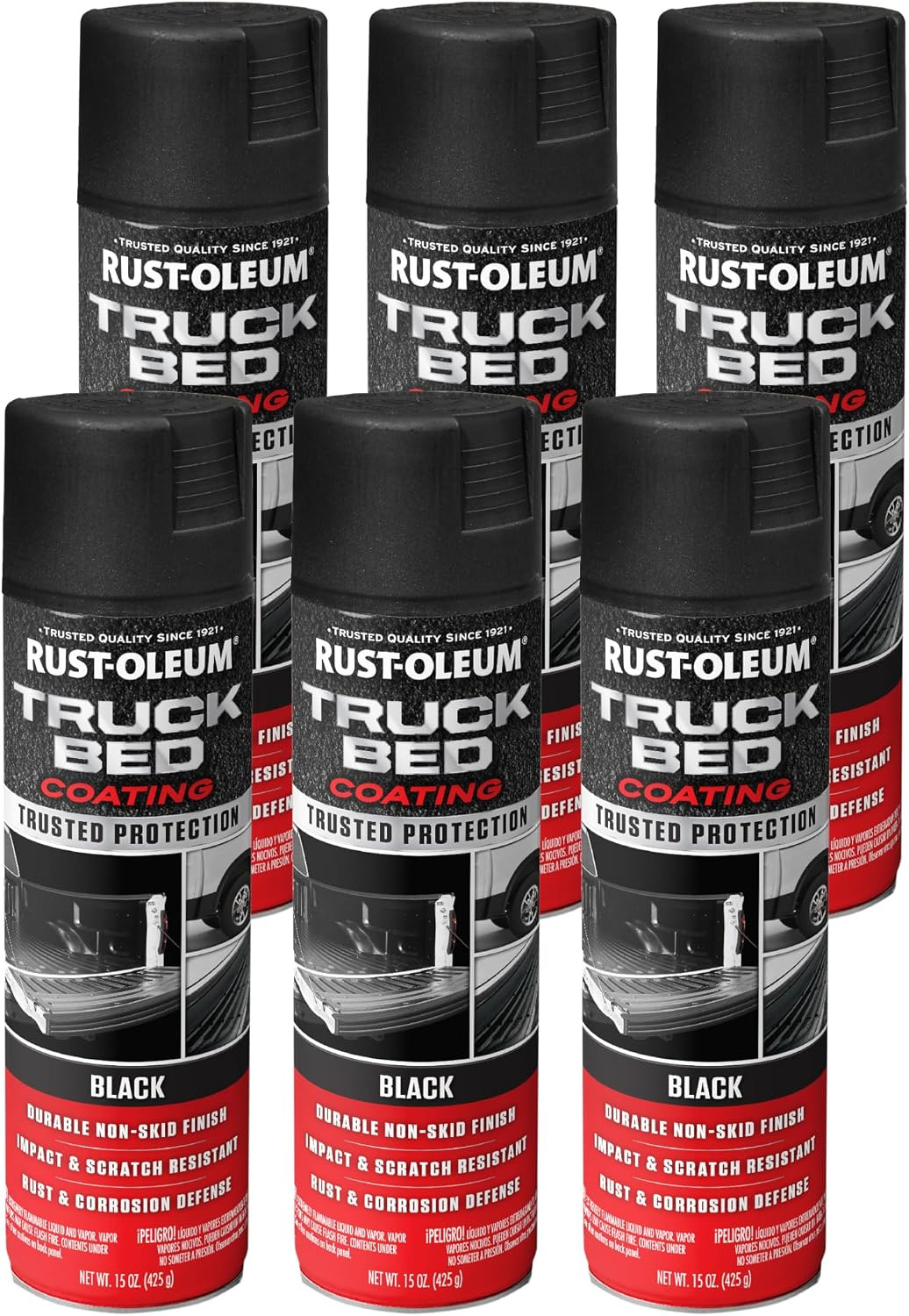Rust-Oleum 248914-6PK Stops Rust Truck Bed Coating Spray Paint, 15 Oz, Black, 6