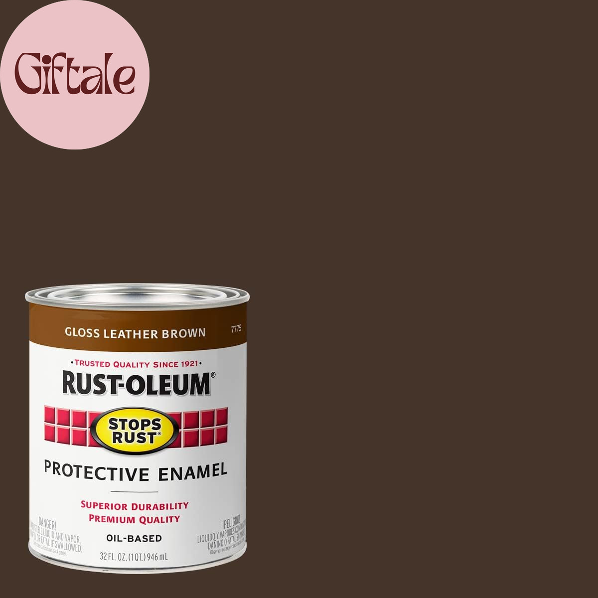 7775502 Stops Rust Brush on Paint, Quart, Gloss Leather Brown, (Pack of 1)