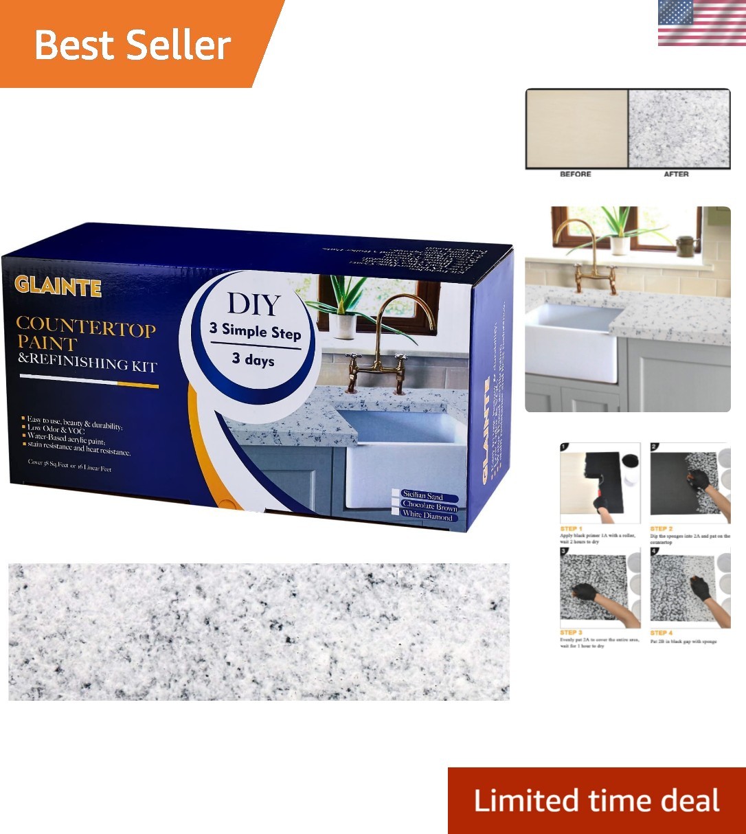 DIY White Diamond Granite Countertop Paint 52 Fl Oz – Fast-Drying & Washable