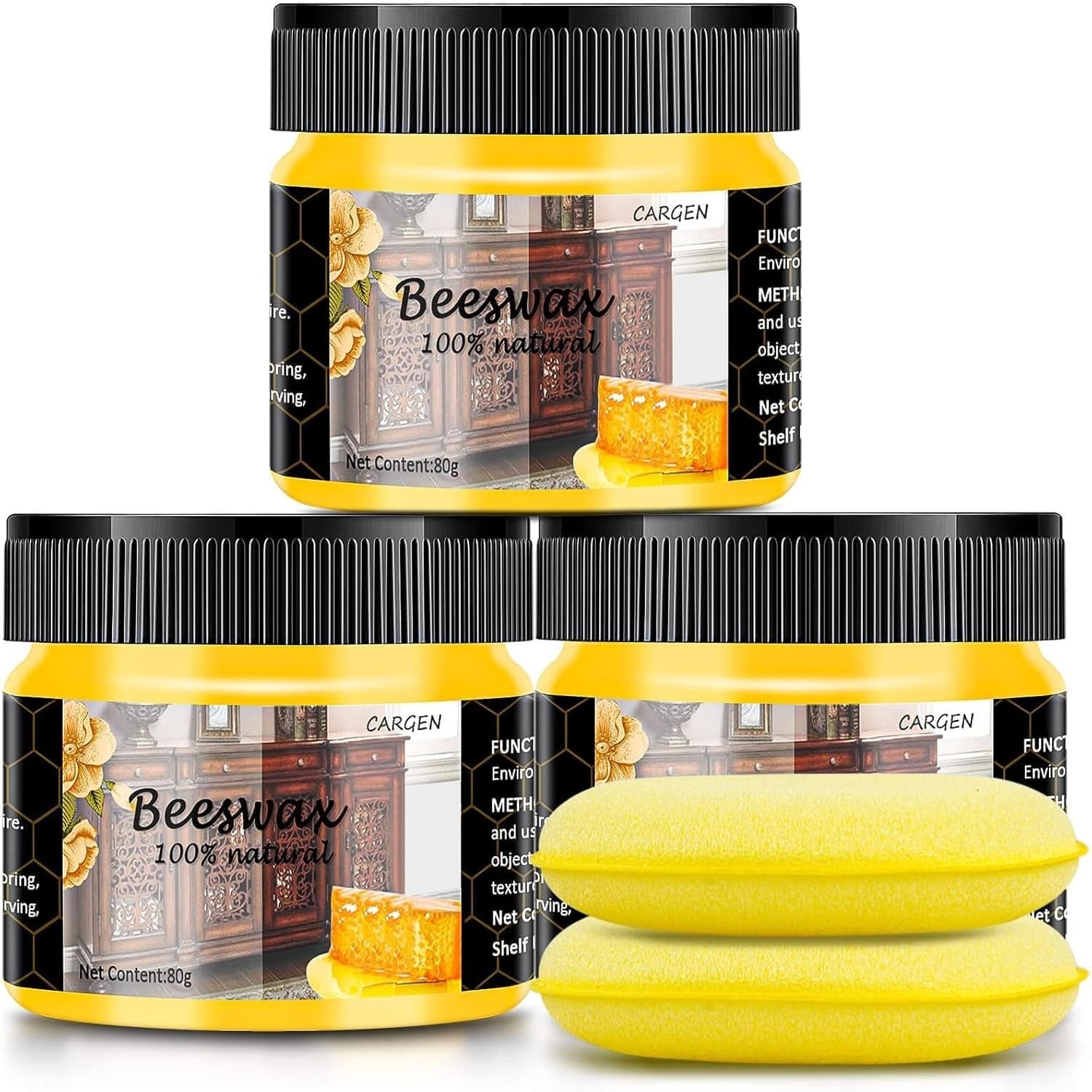 Multipurpose Beeswax Polish – 3 PCS Set with Sponges for Wood Restoration
