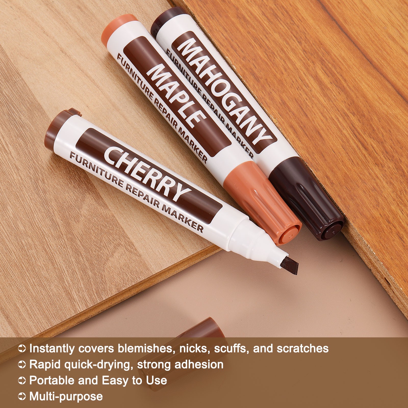 Furniture Repair Marker, 3 Pcs Black/White/Reddish Brown Touch Up Filler Sticks