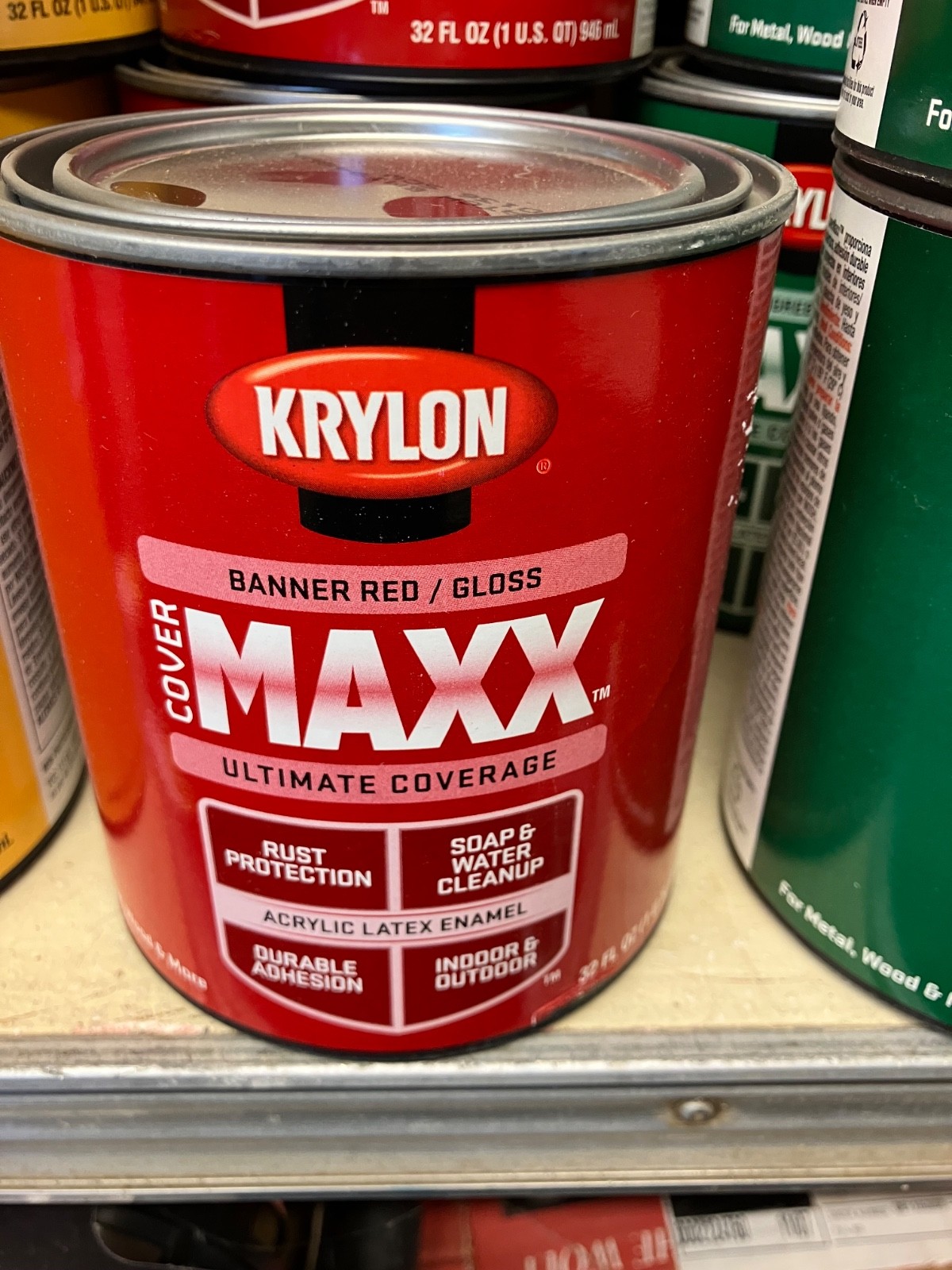 KRYLON COLORmaxx Acrylic Latex Enamel BANNER RED Gloss Paint, 1 Quart