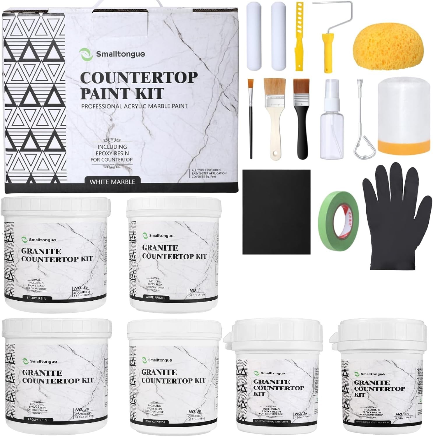 White Marble Countertop Paint KitIncluding Epoxy Resin, All-IN-ONE Set | Cove…