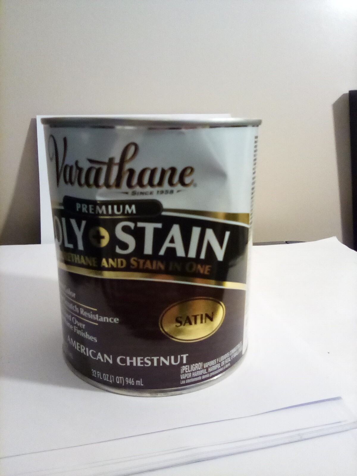 Varathane Premium Poly & Stain Oil Based, AMERICAN CHESTNUT SATIN 1 QT. FREE S&H