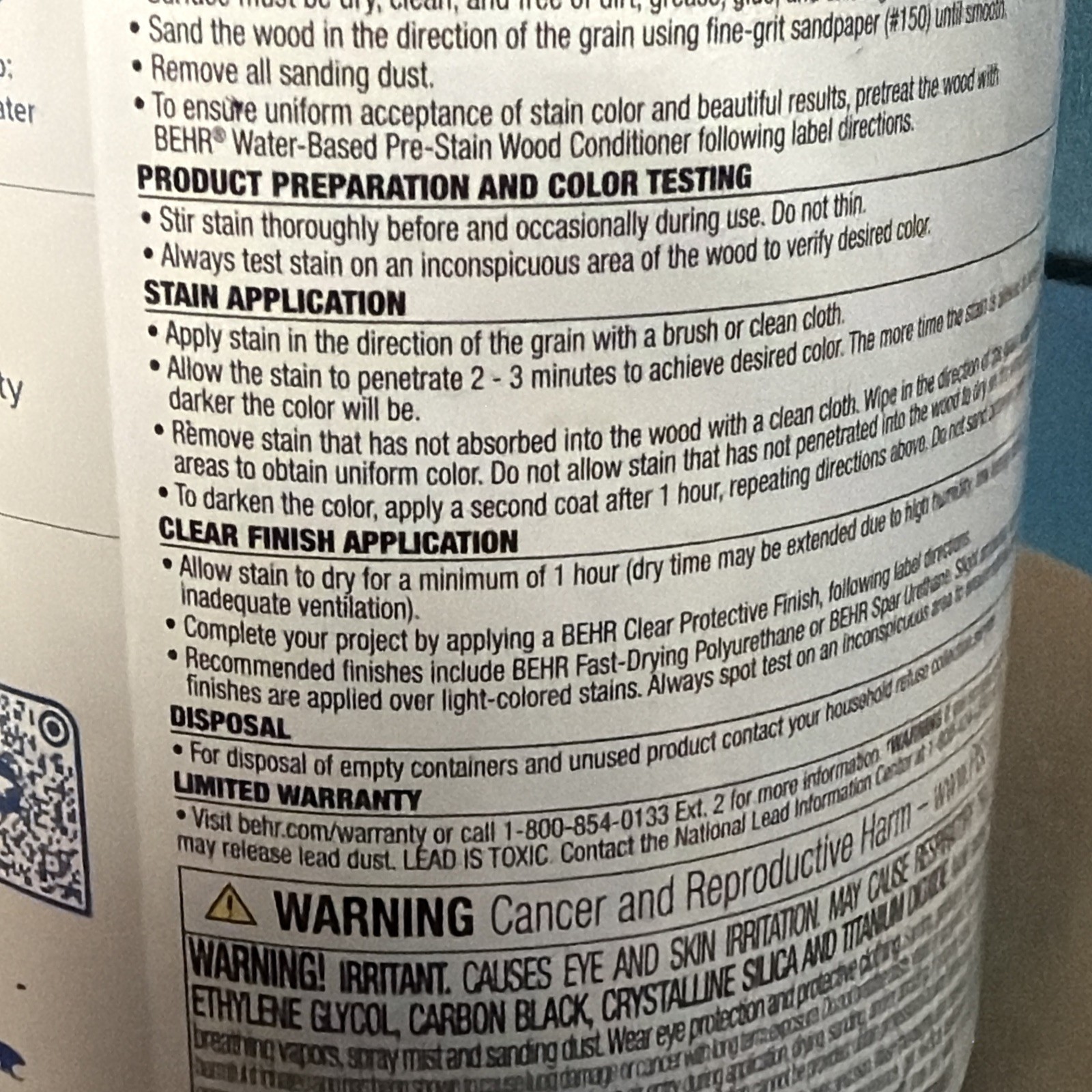 One Quart Behr Premium Fast Drying Water-based Wood Stain Weathered Gray B4536
