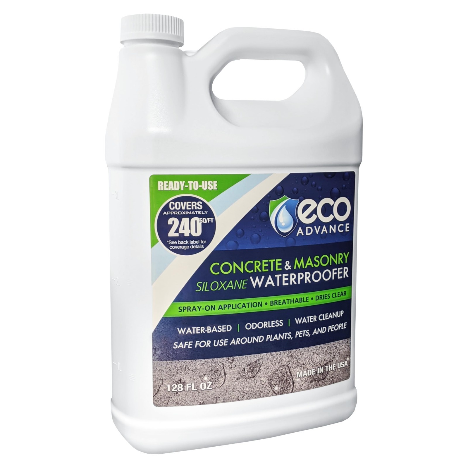 Odorless Concrete Masonry Waterproofer Spray, Safe for Plants & Pets, 1 Gallon
