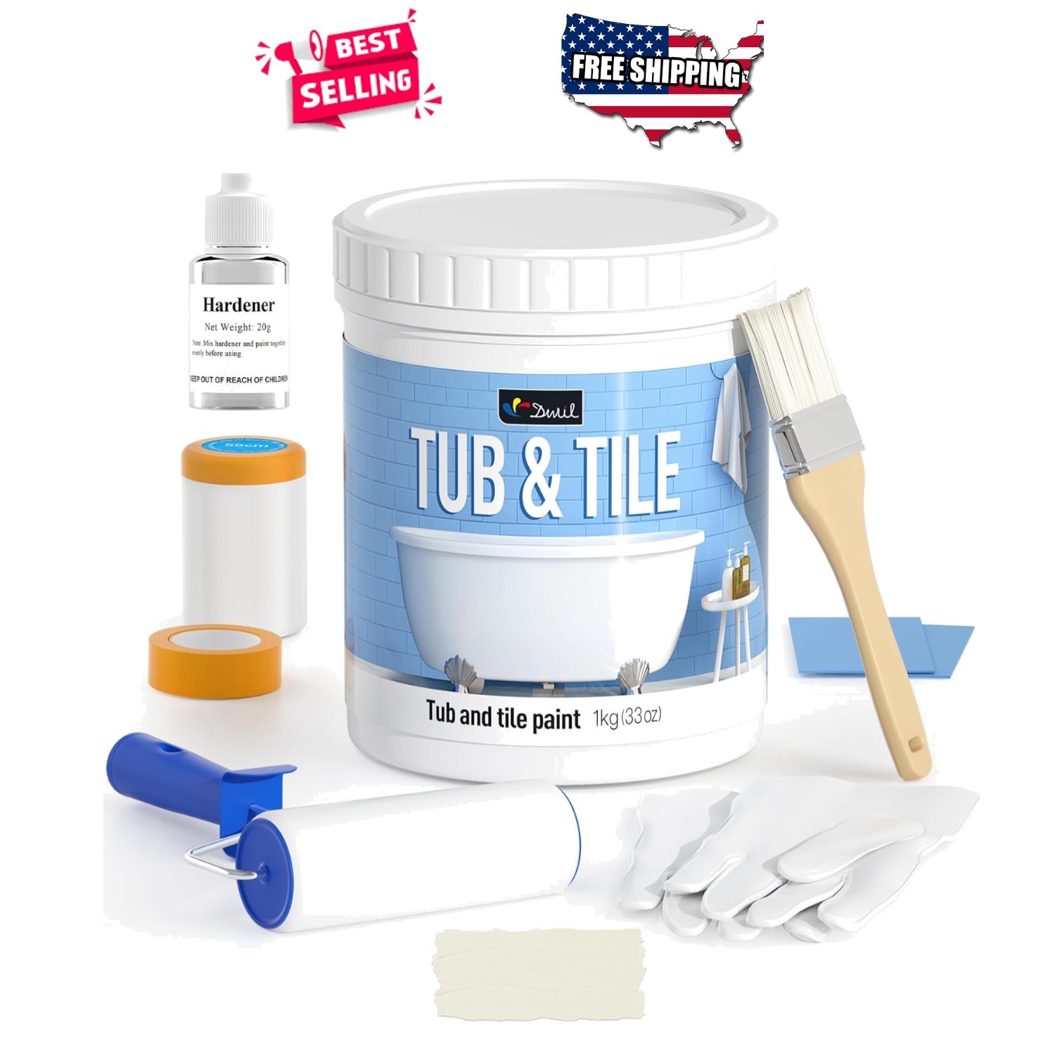 Tub and Tile Refinishing Kit 33oz Vanilla White Semi-Gloss Paint with Tools L…