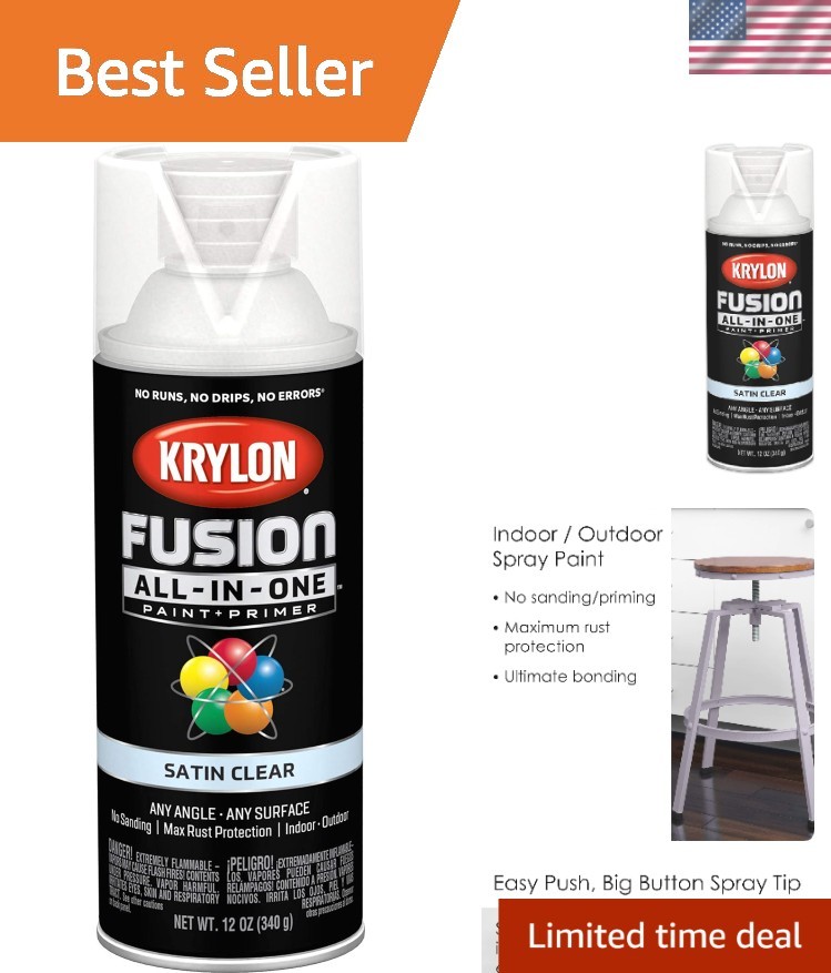 Krylon Fusion 12 oz All-in-One Clear Satin Spray Paint – Rust Resistant Finish