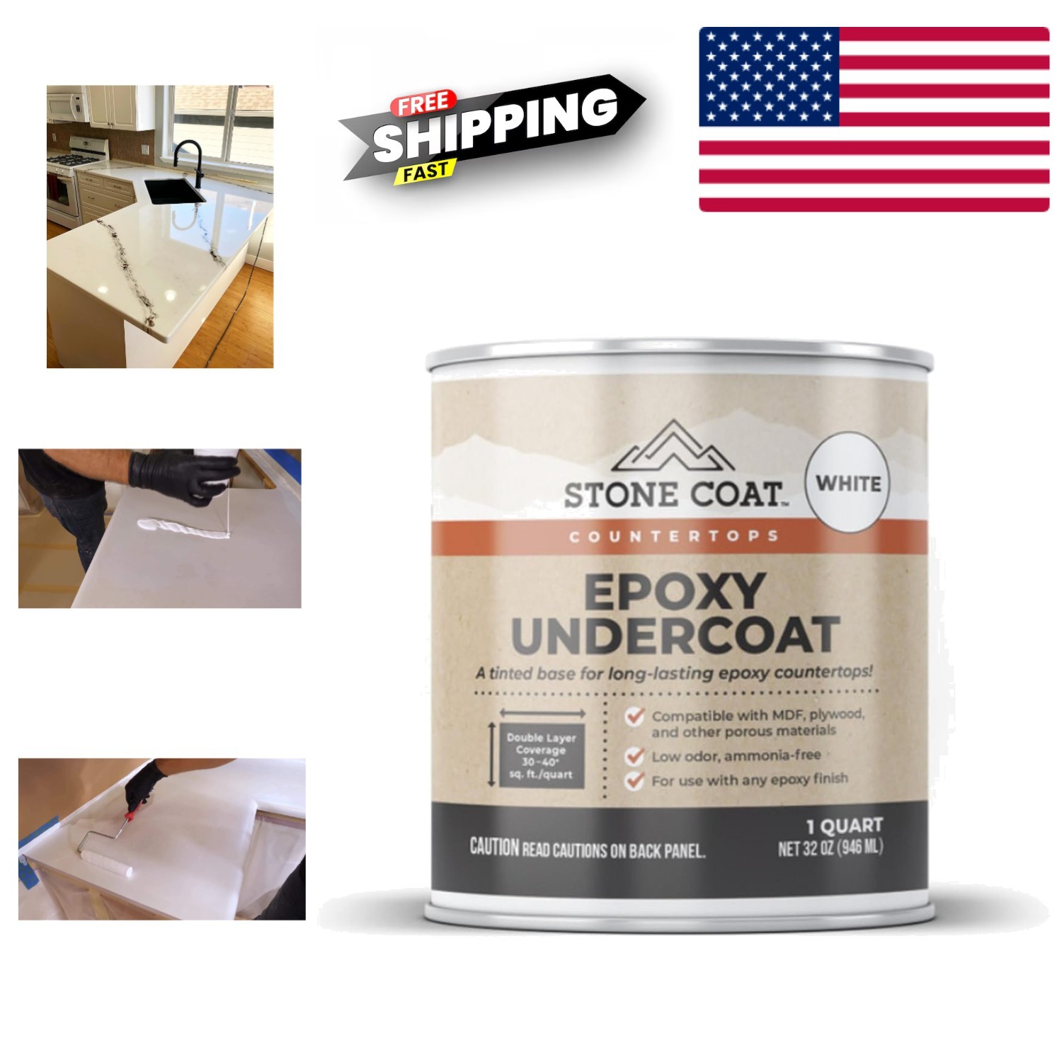 32 Fl Oz Epoxy Basecoat for Stone Surfaces Gloss Finish Non-Toxic Indoor Outdoor