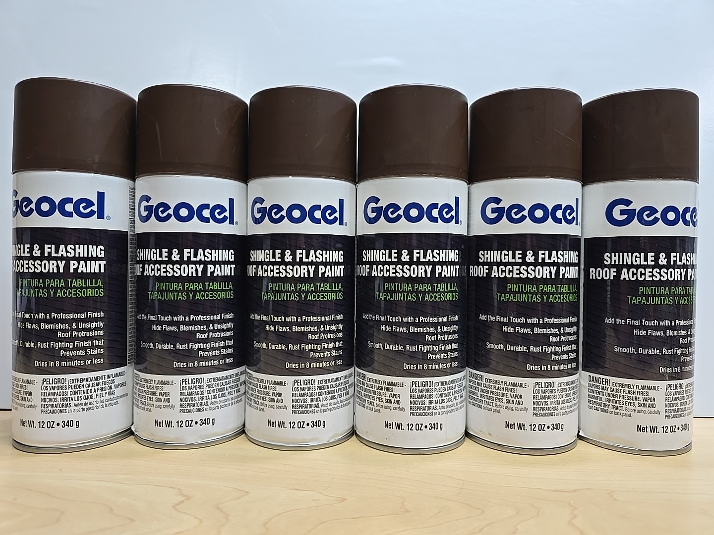 6 cans Geocel GC91104-6X Shingle & Flashing Roof Accessory Paint 12 Ounce Brown