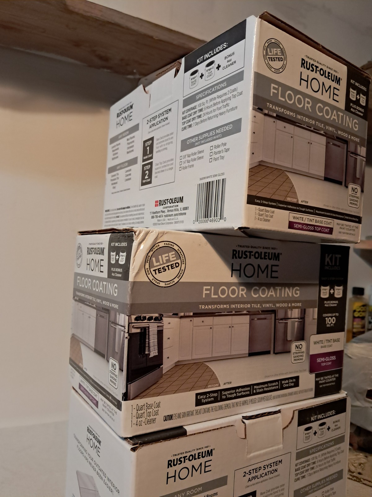 Rust-Oleum Semi-Gloss White Floor Coating Kit for Tile Vinyl Wood, Fast Drying