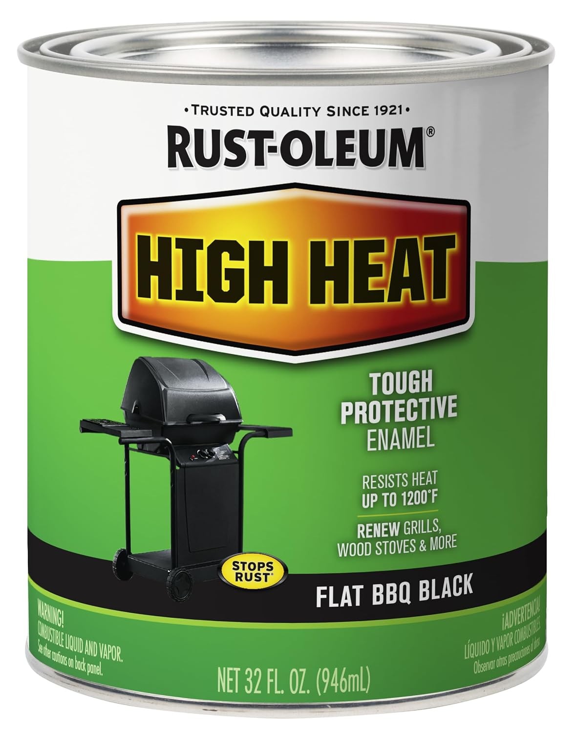 High Heat Flat Black Enamel Paint Protective BBQ Grill Paint Up To 1200°F Quart