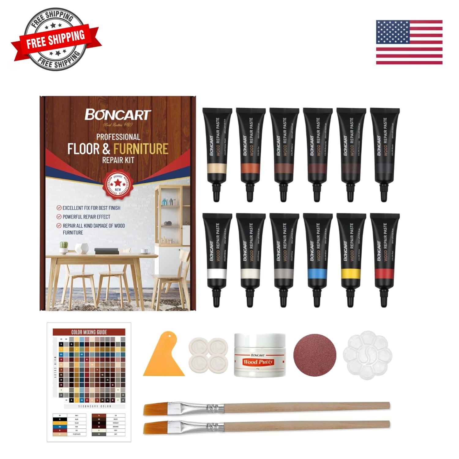 Wood Furniture Repair Kit Wood Filler-Repair Scratch, Cracks, Hole, Discolora…