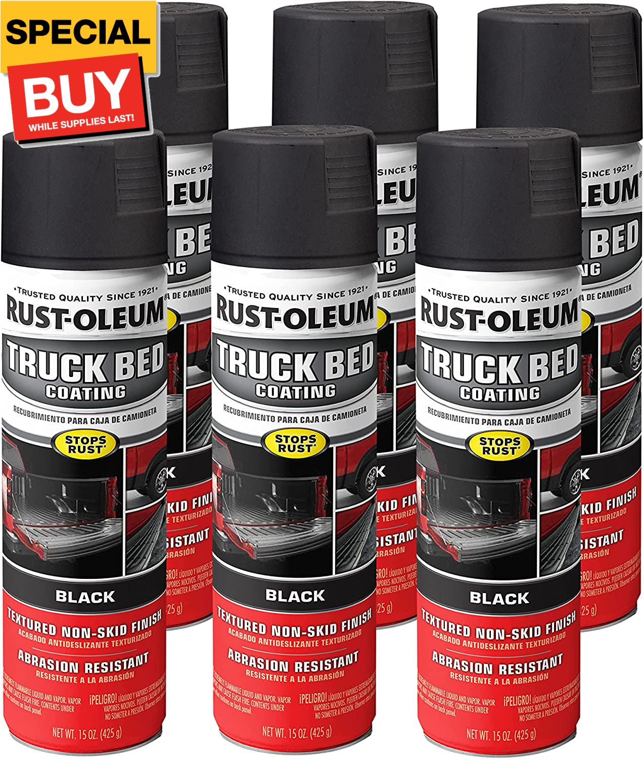248914-6PK Stops Rust Truck Bed Coating Spray Paint, 15 oz, Black, 6 Pack