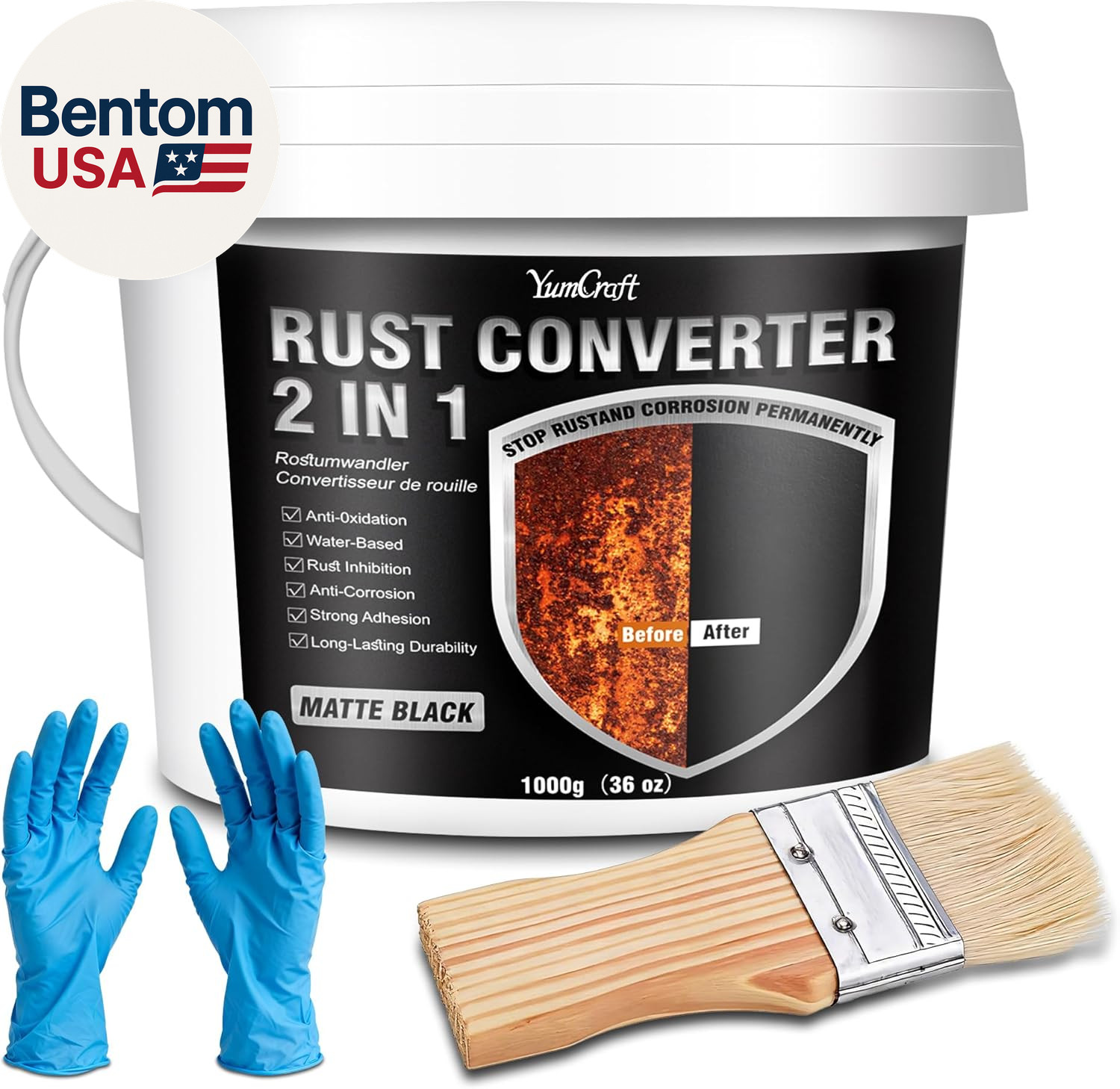 36Oz 2-In-1 Rust Converter Paint & Metal Primer, Black Water-Based Rust Reformer