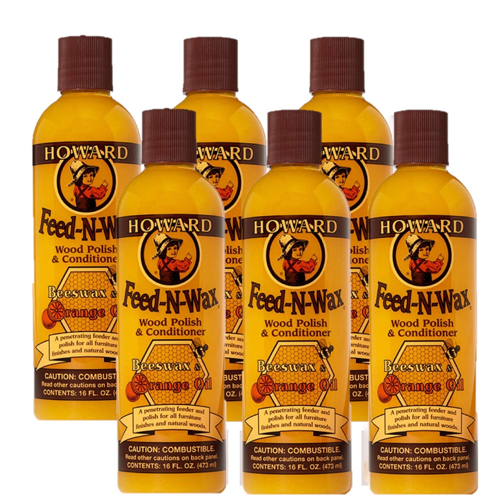 Howard Products Feed-N-Wax Wood Polish & Conditioner, 16 Fl Oz (Pack of 6)