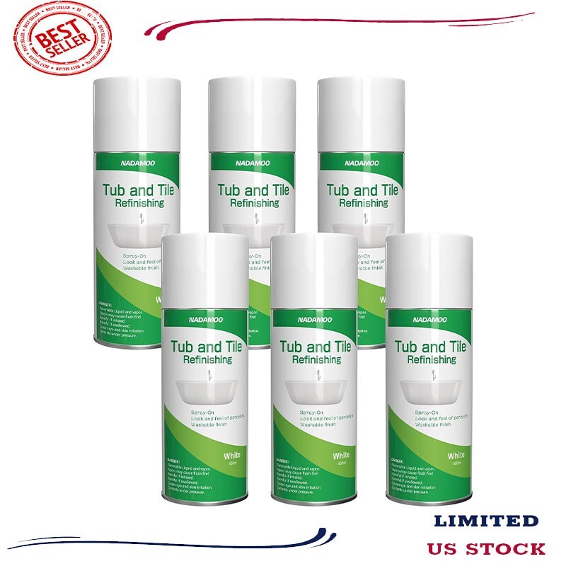 Tub and Tile Spray Paint White, 450ml, 6 Cans, Aerosol Bathtub Refinishing Kit.